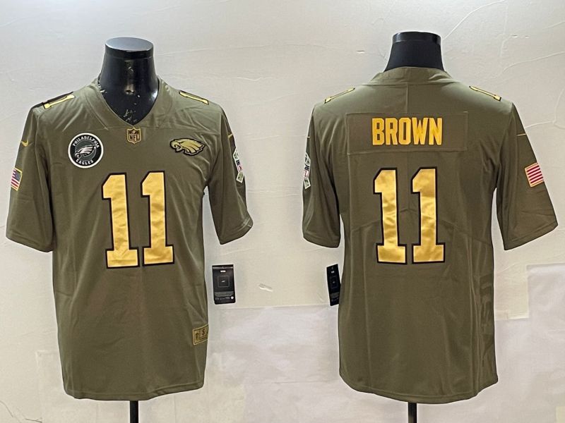 Men Philadelphia Eagles #11 Brown Green 2025 Nike Olive Gold Salute to Service Limited NFL Jersey style 5->philadelphia eagles->NFL Jersey